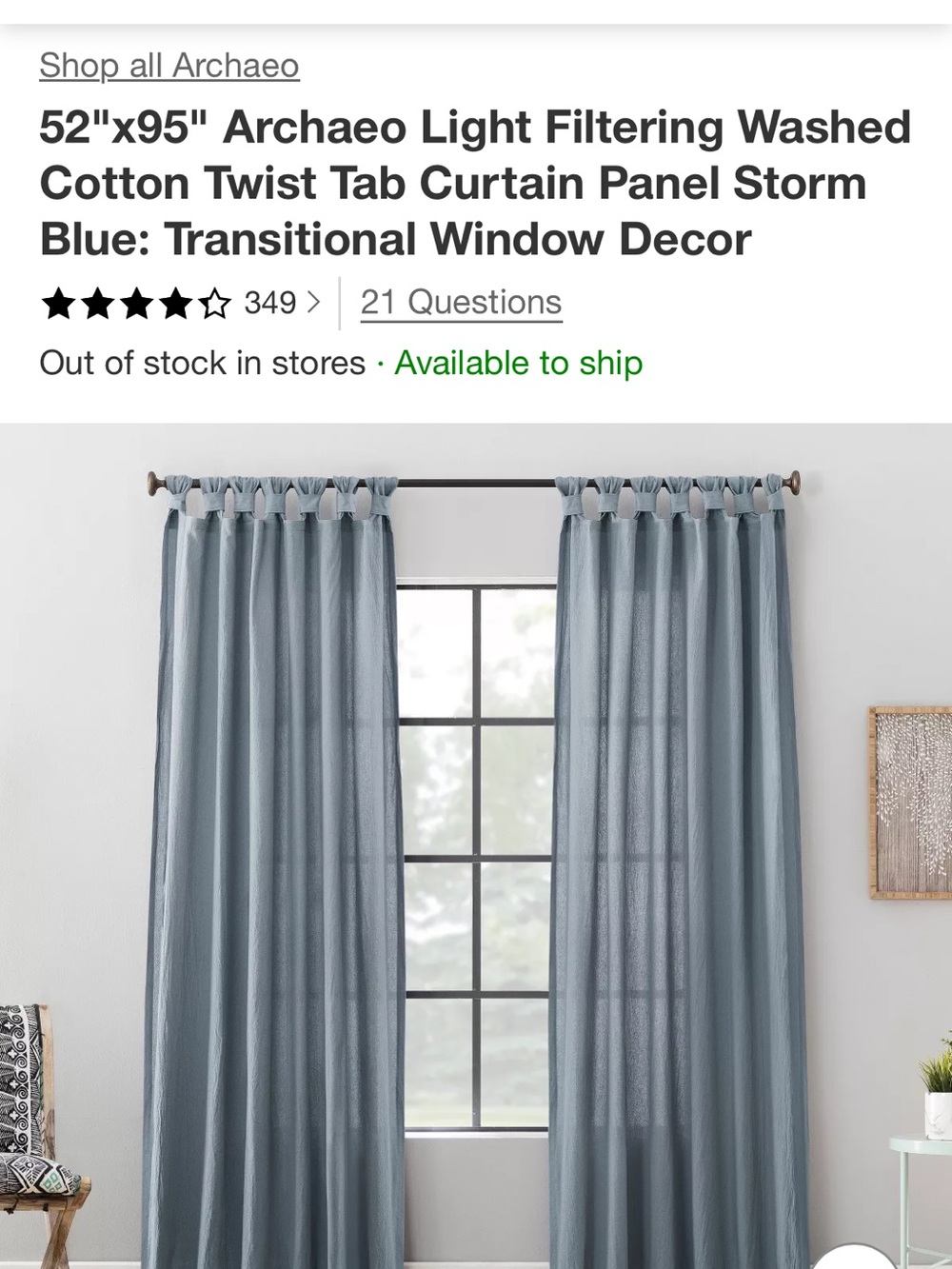 Storm Blue Light Filtering Curtains 52”x95”